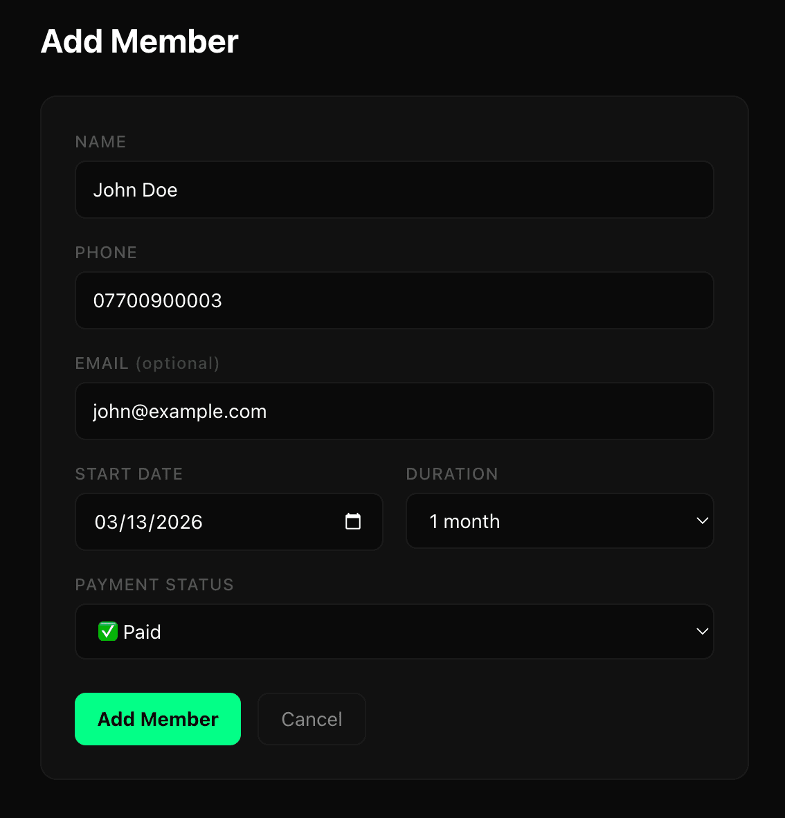 Add Member Form - Clean & Simple