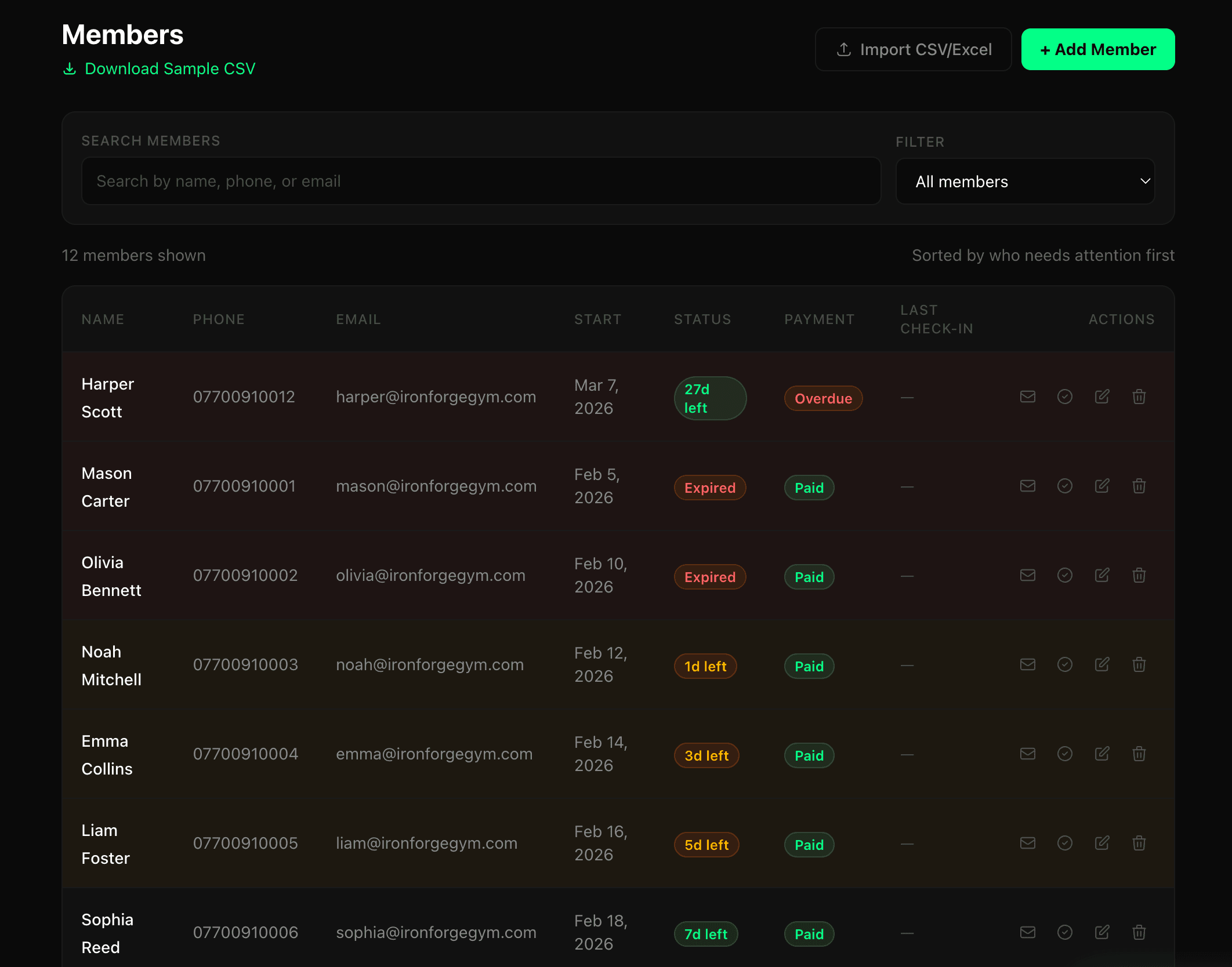 Member List - Color-coded expiry tracking